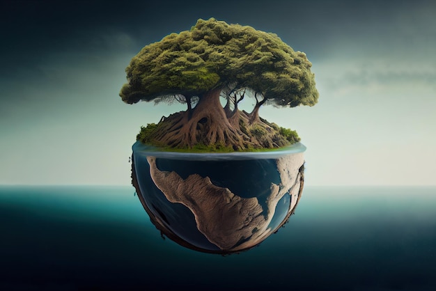 Planeta tierra y árbol eco ciudad concepto Generativo Ai