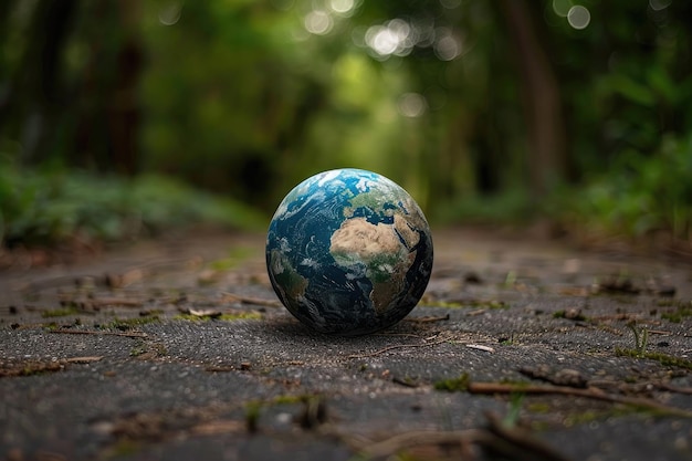 Foto el planeta tierra en un camino en el bosque