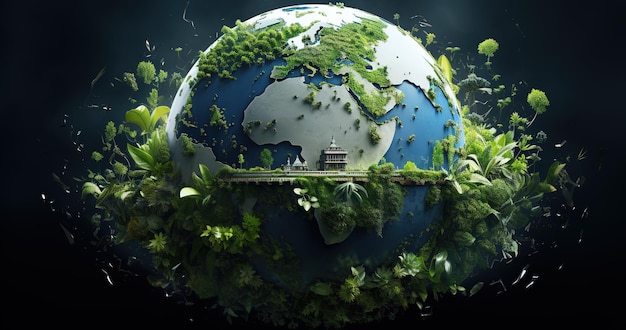 Planeta Tierra en ecosteel Mapa mundial Concepto ecológico