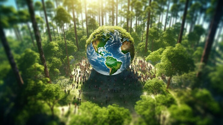 El planeta Tierra en el fondo del bosque Elementos de esta imagen proporcionados por la NASA
