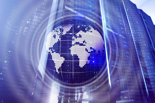 Planeta Tierra Holograma Globo Comunicación global Concepto de negocio en todo el mundo