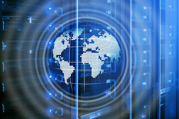 Planeta Tierra Holograma Globo Comunicación global Concepto de negocio en todo el mundo
