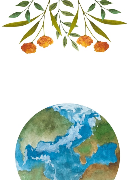 Foto planeta tierra ilustración acuarela símbolo de la vida naturaleza fundación ecología eventos internacionales pintura de acuarela dibujada a mano sobre fondo blanco elemento de clip art aislado para el diseño