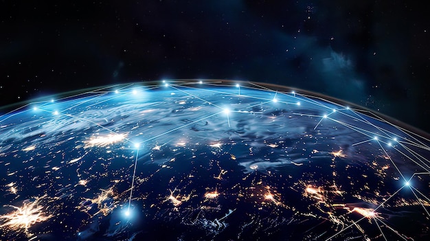 un planeta tierra con luces de la ciudad en el fondo