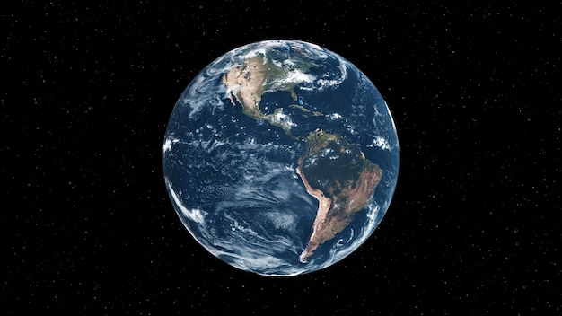 Planeta tierra con superficie geográfica realista y atmósfera de nube 3D orbital