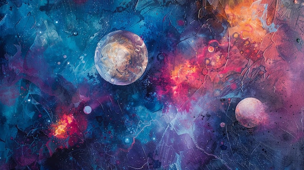 Planetas abstractos en la textura del espacio