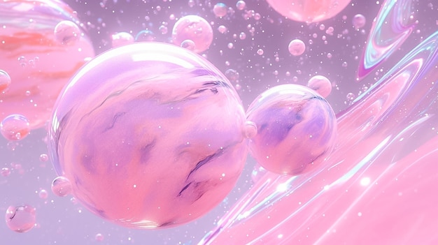 Planetas cor-de-rosa no espaço e bolhas espaciais no estilo da estética Sailor Moon Glitch gerada por Ai