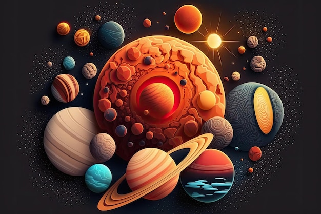 Planetas en un cosmos de dibujos animados