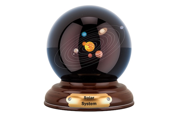 Planetas do sistema solar dentro da renderização 3D da bola de cristal