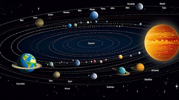 Foto planetas do sistema solar e certas luas ia generativa