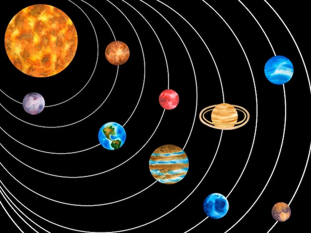 Foto planetas do sistema solar ilustração em fundo do espaço exterior com estrelas planetário clip art