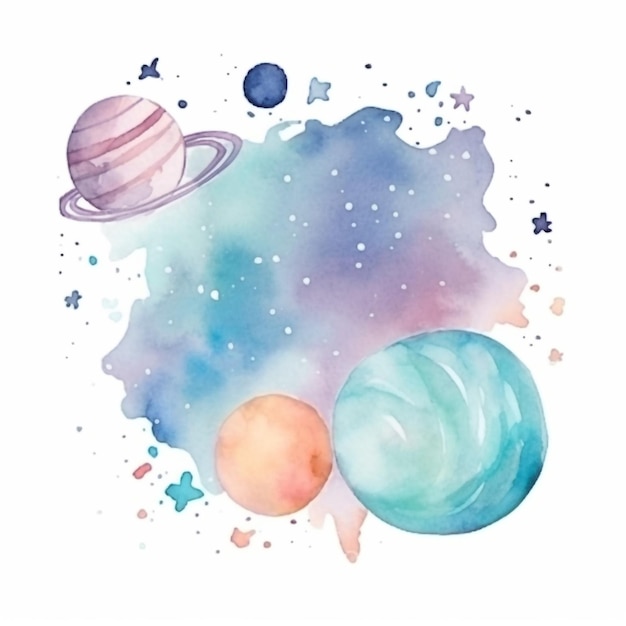 Planetas do sistema solar pintura em aquarela