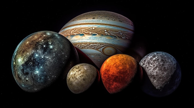 Foto planetas e suas luas em um impressionante retrato celestial ia generativa