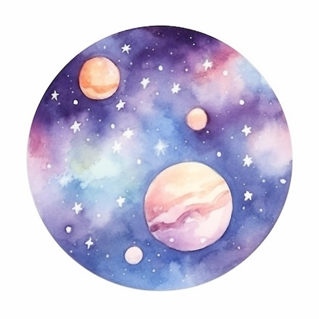 Planetas em aquarela em uma galáxia roxa. planetas em aquarela em uma galáxia roxa. ilustração pintada à mão. ilustração stock