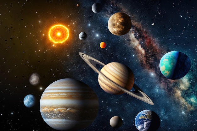 Planetas em cenário de espaço realista