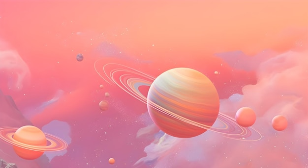 Planetas em um espaço rosa