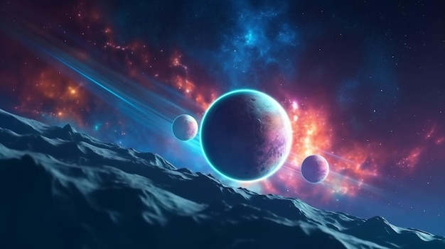 Planetas em um planeta com um fundo azul