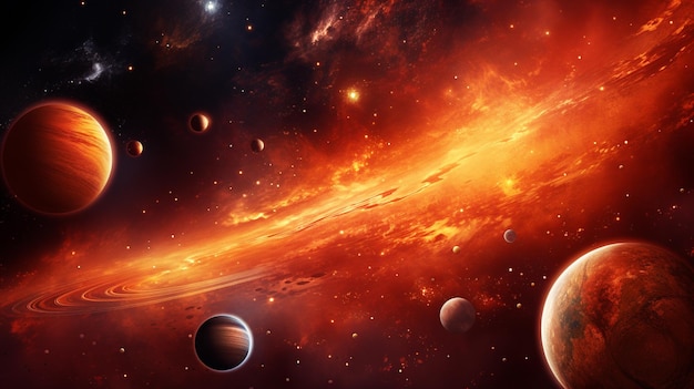 planetas espaciais nebulosa e galáxia