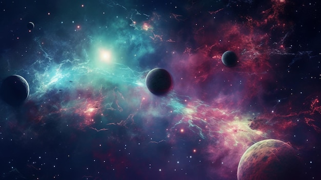Foto planetas en el espacio exterior fondo cósmico de la galaxia