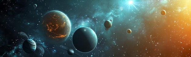 Foto planetas, estrelas e galáxias no espaço exterior mostrando a beleza da exploração espacial