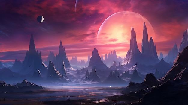 Foto planetas místicos fantasia cósmica colorida 16k arte com elementos da nasa hiperrealismo plantas alienígenas mágicas