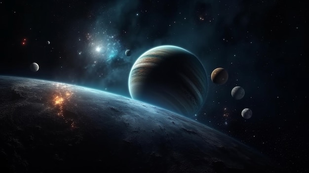 Planetas del sistema solar contra el fondo del universo generativo ai