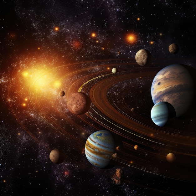 Foto planetas del sistema solar en el espacio cósmico oscuro