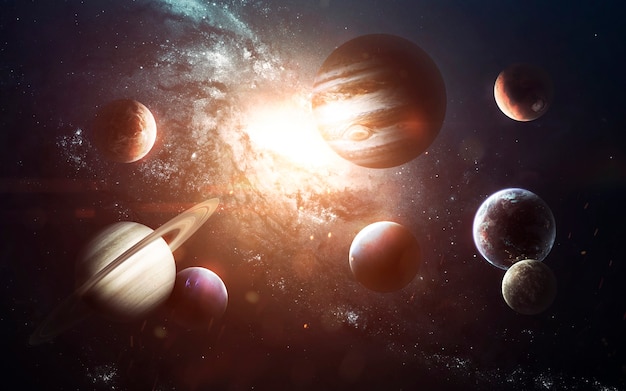 Planetas del sistema solar, Marte, Tierra, Júpiter y otros. Elementos de esta imagen proporcionada por la NASA