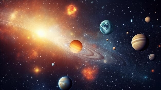 Planeten in einer Galaxie mit Sonne und Sternen