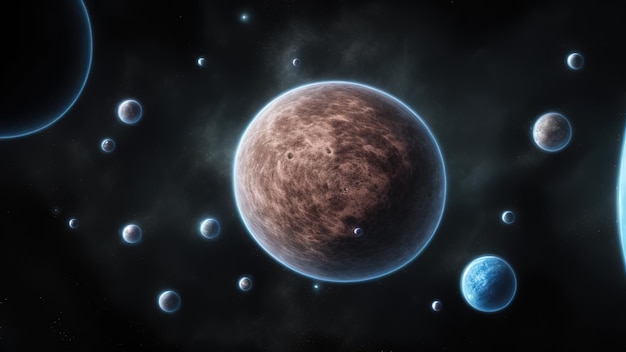Planetoide en representación 3d de espacio vacío