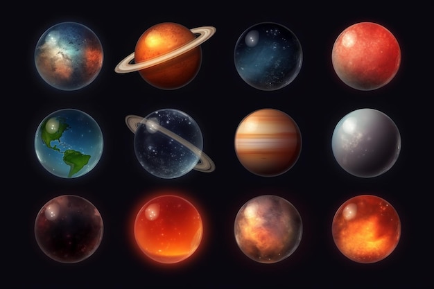 Planets Realistic Transparent Set