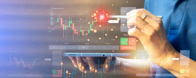 Planificación, análisis de indicadores y estrategias de compra y venta, progreso o éxito en el crecimiento del negocio del mercado de valores