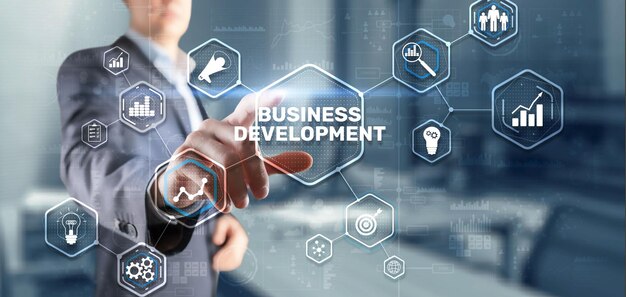 Planificación de desarrollo empresarial Inscripción en 3D la pantalla virtual