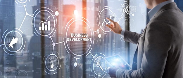 Planificación de desarrollo empresarial Inscripción en 3D la pantalla virtual