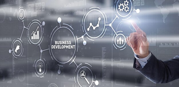 Planificación de desarrollo empresarial Inscripción en 3D la pantalla virtual