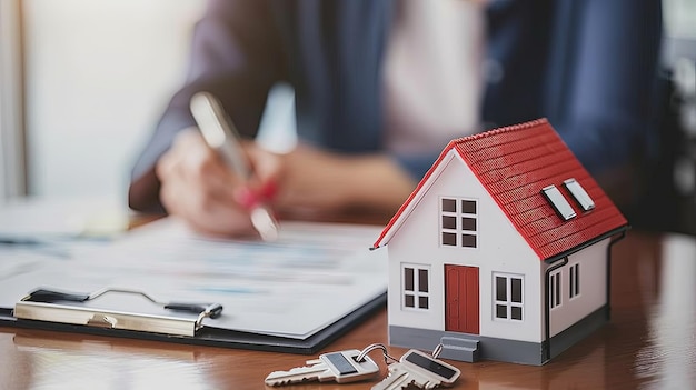 Planificación detallada de bienes raíces con modelo de casa