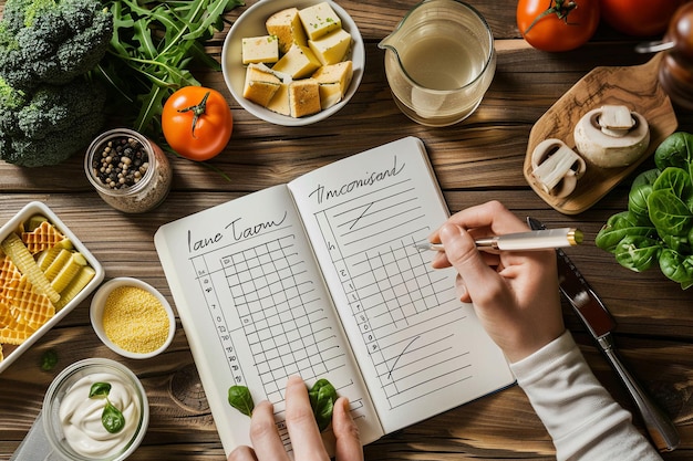 Foto planificación del día con café y portátil con ia generada