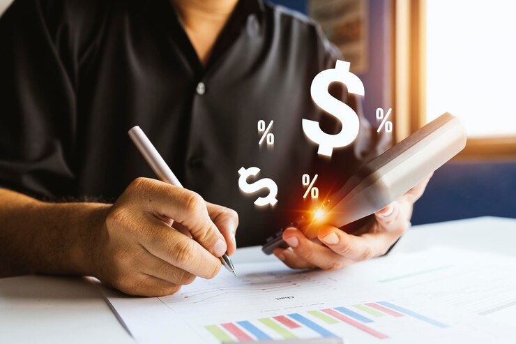 Foto planificación empresarial y concepto de crecimiento financiero con gráficos y calculadora