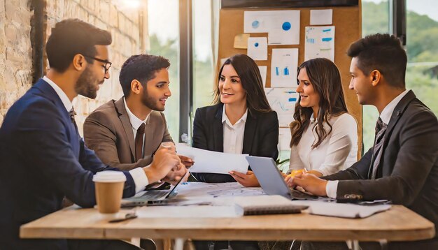 Planificación empresarial con un equipo de personas para el éxito y tratar juntos