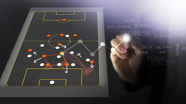 Foto planificación de estrategia para juegos de negocios, estrategia corporativa, trabajo en equipo, hombre de negocios, renderizado 3d