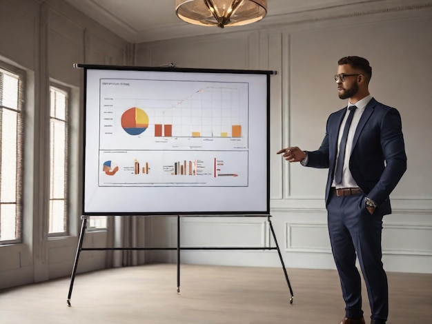 planificación de negocios con pantalla de proyector