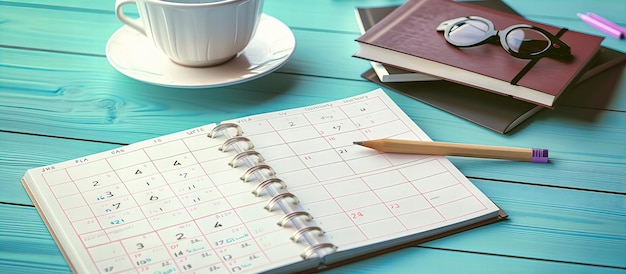 Foto planificación de la oficina y el horario de trabajo calendario y bolígrafo en el escritorio concepto de gestión y organización del tiempo