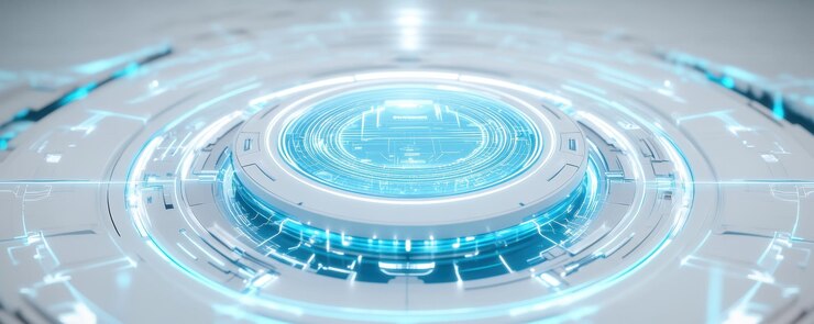 Planificación de riqueza virtual con hologramas se muestra en un entorno tecnológico moderno con acentos azules