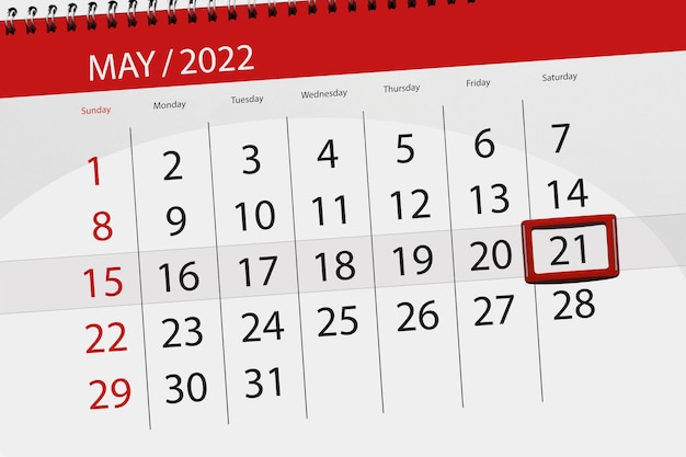 Planificador de calendario para el mes mayo 2022 fecha límite día 21 sábado