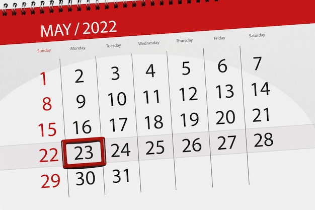 Planificador de calendario para el mes mayo 2022 fecha límite día 23 lunes