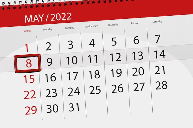 Planificador de calendario para el mes mayo 2022 fecha límite día 8 domingo