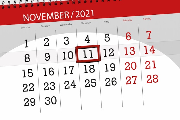 Planificador de calendario para el mes de noviembre de 2021, fecha límite, jueves 11.