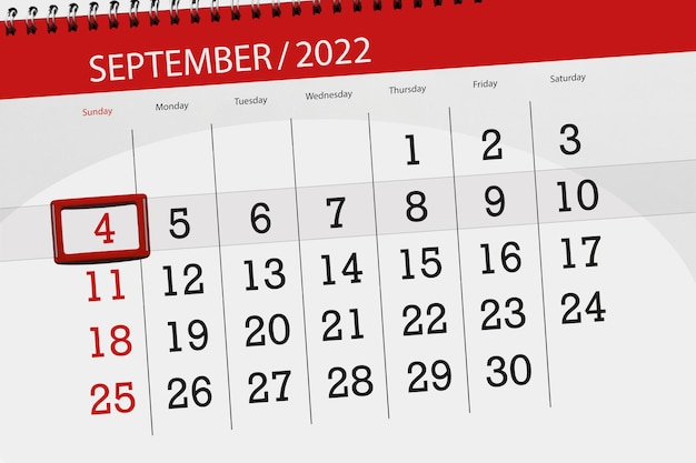 Planificador de calendario para el mes de septiembre de 2022 fecha límite día 4 domingo