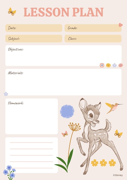 Planificador de clases colorido de Bambi