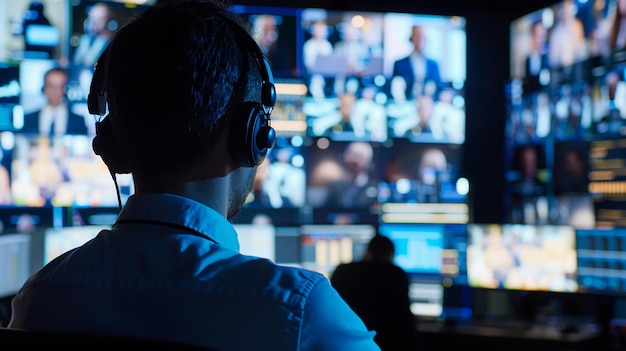 Planificador de eventos virtuales organizando una conferencia en línea